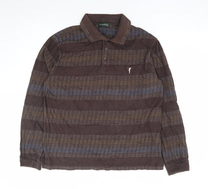 GOLFINO Mens Brown Geometric Cotton Polo Size 40 Collared Button