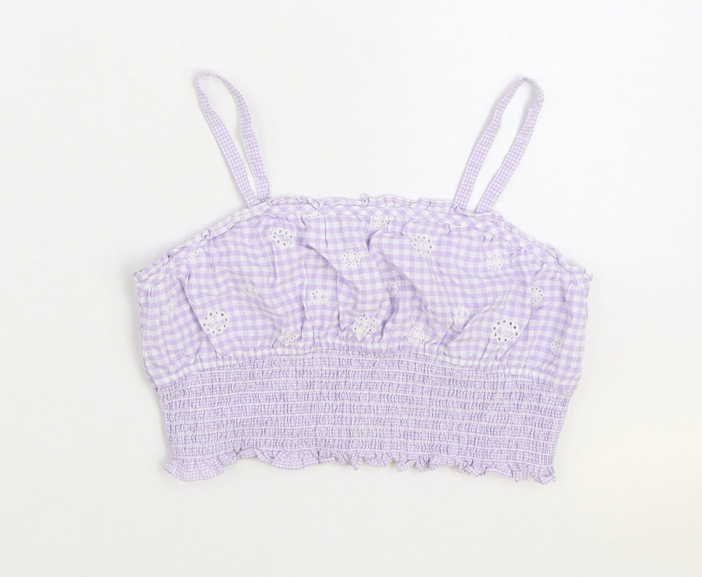 Zara Girls Purple Gingham Cotton Camisole Tank Size 11-12 Years Square Neck Pullover - Shirred