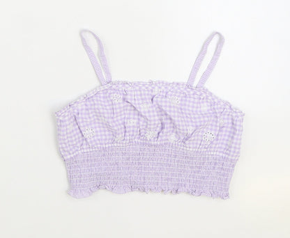 Zara Girls Purple Gingham Cotton Camisole Tank Size 11-12 Years Square Neck Pullover - Shirred