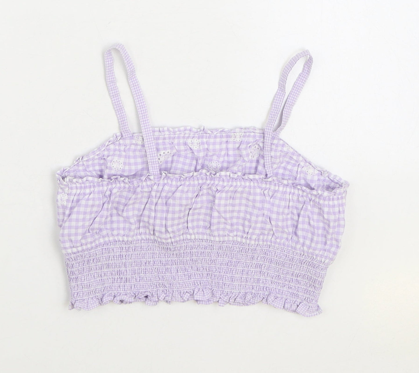 Zara Girls Purple Gingham Cotton Camisole Tank Size 11-12 Years Square Neck Pullover - Shirred