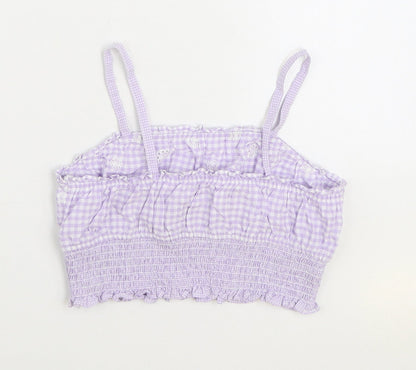 Zara Girls Purple Gingham Cotton Camisole Tank Size 11-12 Years Square Neck Pullover - Shirred