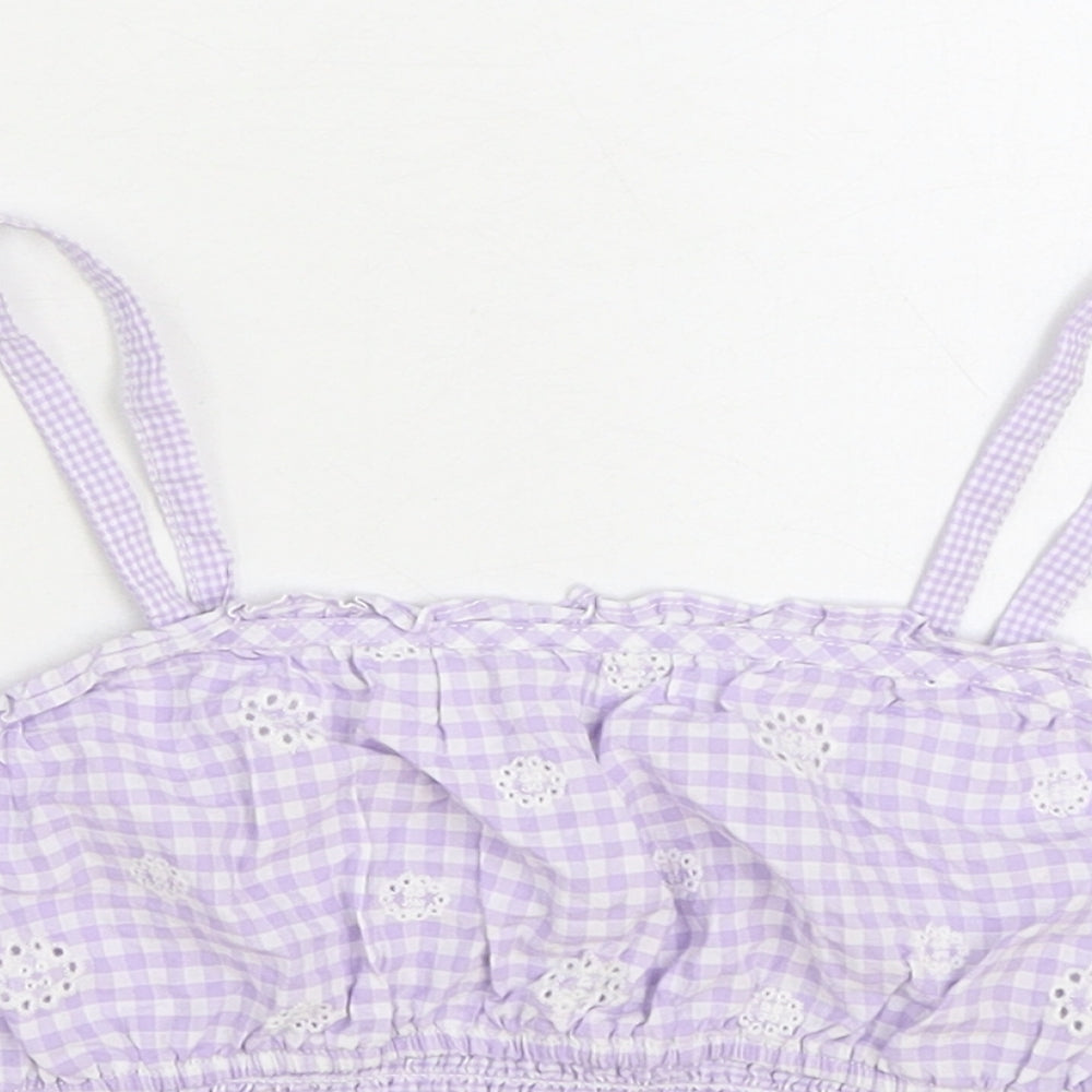 Zara Girls Purple Gingham Cotton Camisole Tank Size 11-12 Years Square Neck Pullover - Shirred