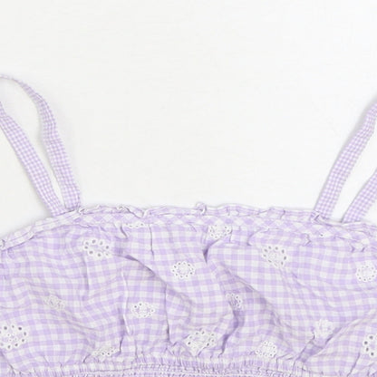 Zara Girls Purple Gingham Cotton Camisole Tank Size 11-12 Years Square Neck Pullover - Shirred