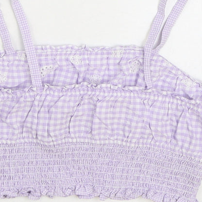Zara Girls Purple Gingham Cotton Camisole Tank Size 11-12 Years Square Neck Pullover - Shirred