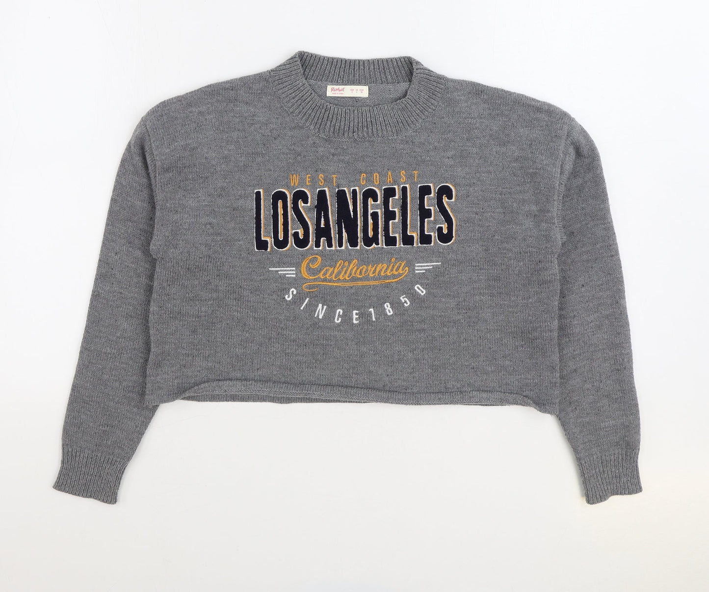 ROMWE Womens Grey Round Neck Acrylic Pullover Jumper Size S - Los Angeles, Cropped