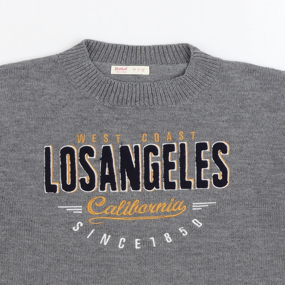 ROMWE Womens Grey Round Neck Acrylic Pullover Jumper Size S - Los Angeles, Cropped