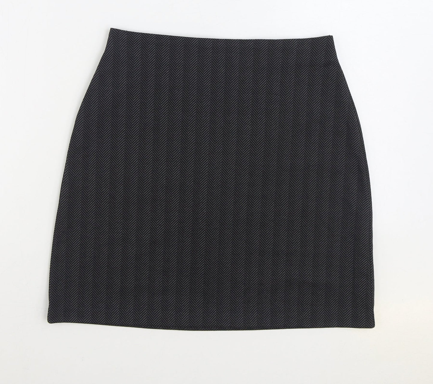 F&F Womens Black Herringbone Polyester Straight & Pencil Skirt Size 8