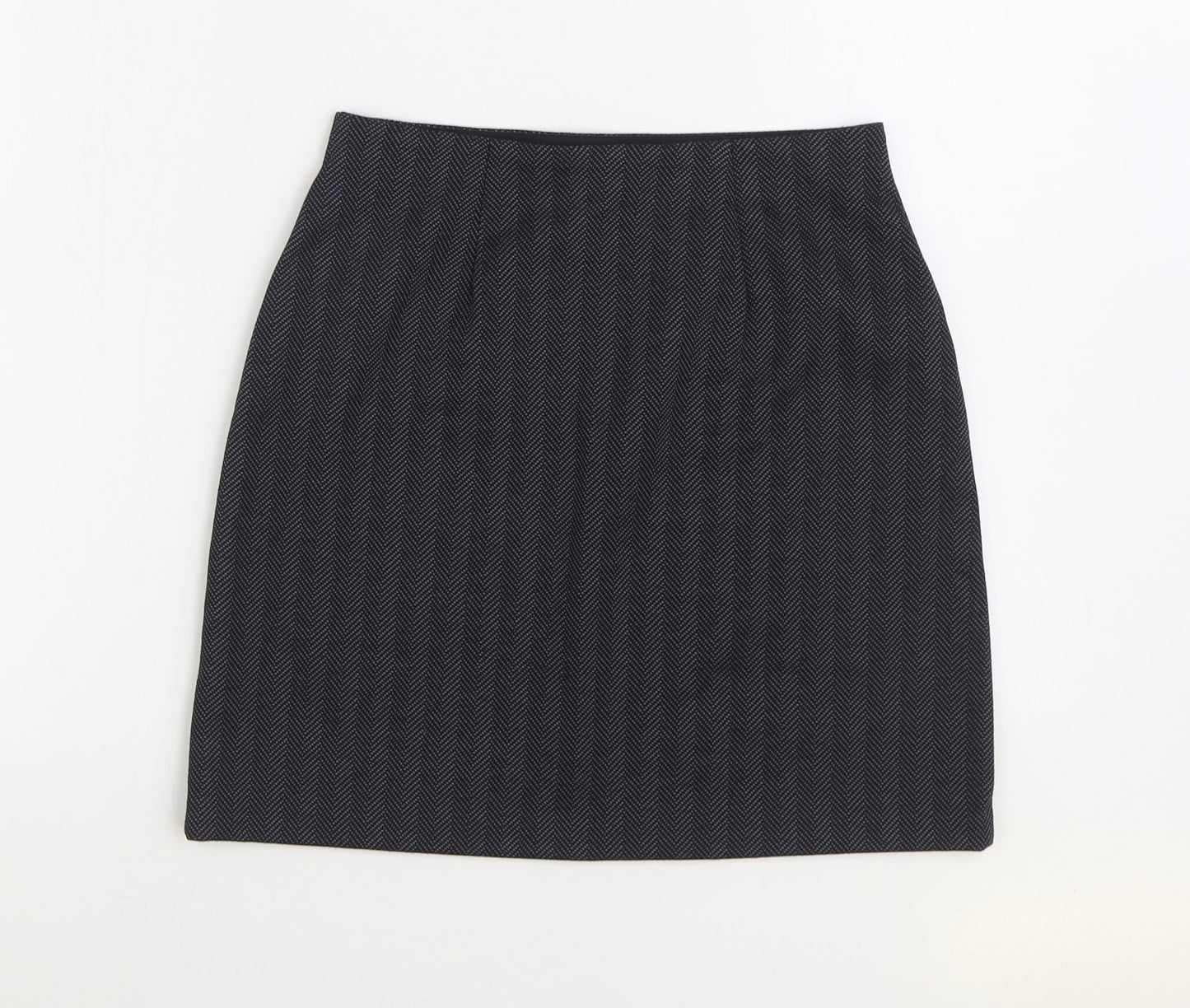 F&F Womens Black Herringbone Polyester Straight & Pencil Skirt Size 8