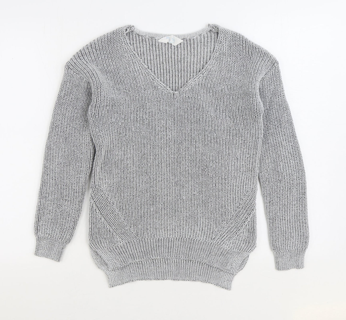 Primark Womens Grey V-Neck Polyester Pullover Jumper Size 6