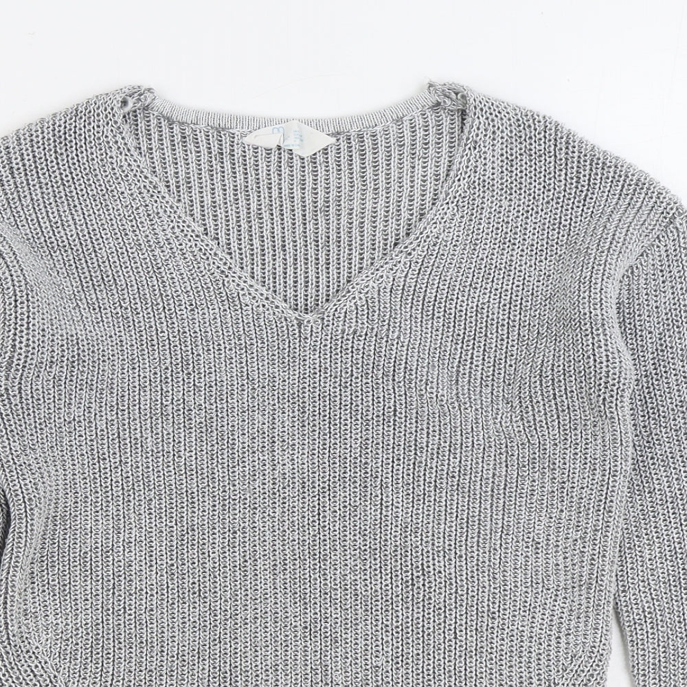 Primark Womens Grey V-Neck Polyester Pullover Jumper Size 6