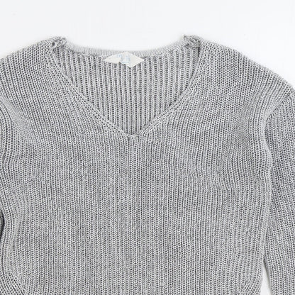 Primark Womens Grey V-Neck Polyester Pullover Jumper Size 6