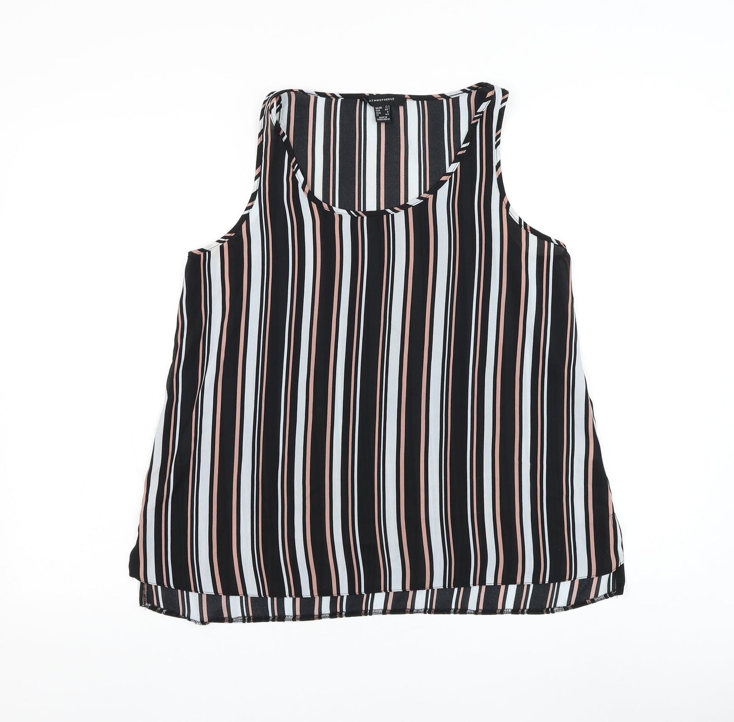 Primark Womens Black Striped Polyester Basic Tank Size 12 Round Neck