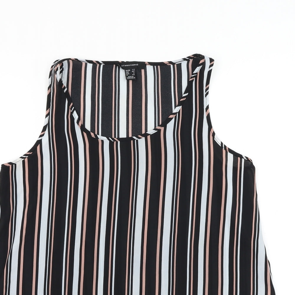 Primark Womens Black Striped Polyester Basic Tank Size 12 Round Neck