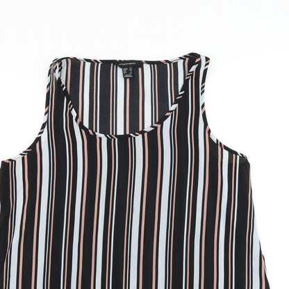 Primark Womens Black Striped Polyester Basic Tank Size 12 Round Neck
