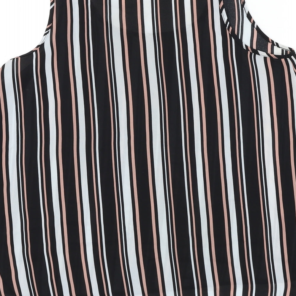 Primark Womens Black Striped Polyester Basic Tank Size 12 Round Neck