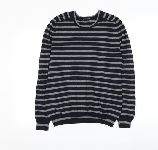 Gap Mens Blue Round Neck Striped Cotton Pullover Jumper Size S