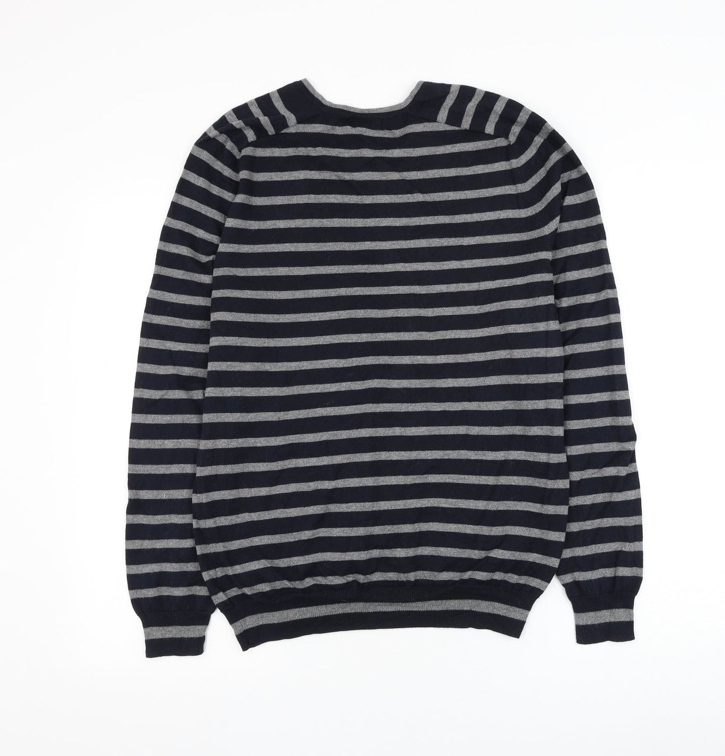 Gap Mens Blue Round Neck Striped Cotton Pullover Jumper Size S