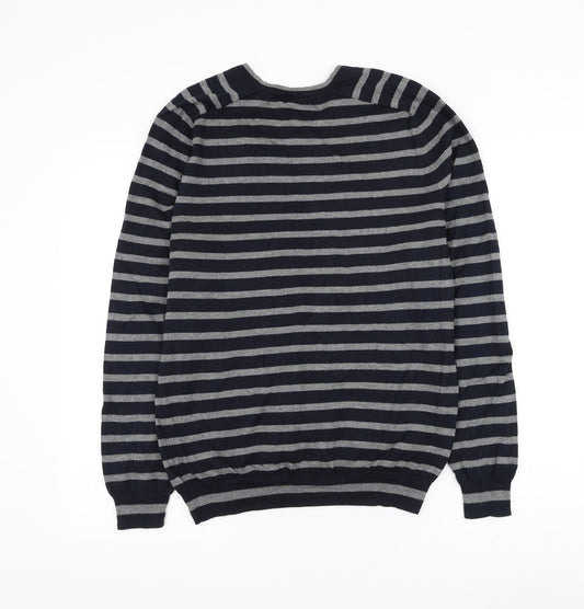 Gap Mens Blue Round Neck Striped Cotton Pullover Jumper Size S