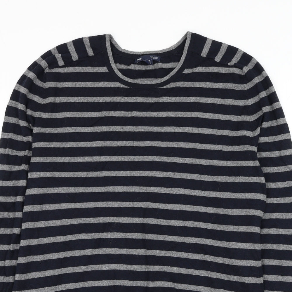 Gap Mens Blue Round Neck Striped Cotton Pullover Jumper Size S