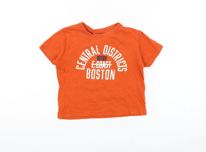 Primark Boys Orange Cotton Basic T-Shirt Size 18-24 Months Round Neck Pullover - Boston
