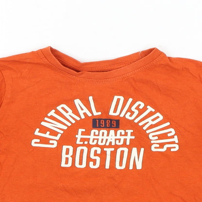 Primark Boys Orange Cotton Basic T-Shirt Size 18-24 Months Round Neck Pullover - Boston