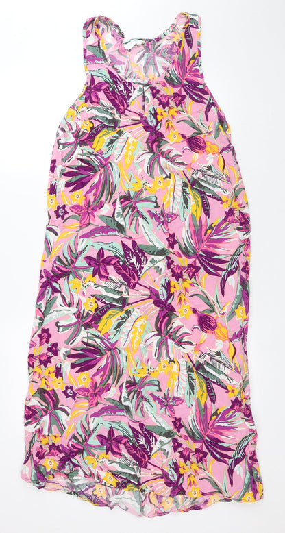 Sleep Well Womens Multicoloured Floral Viscose Tank Dress Size 14 Round Neck Button - Flowers