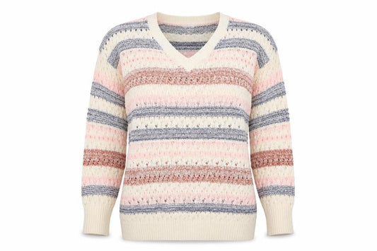 Mud Flowers Womens Multicoloured Round Neck Striped Acrylic Pullover Jumper Size S