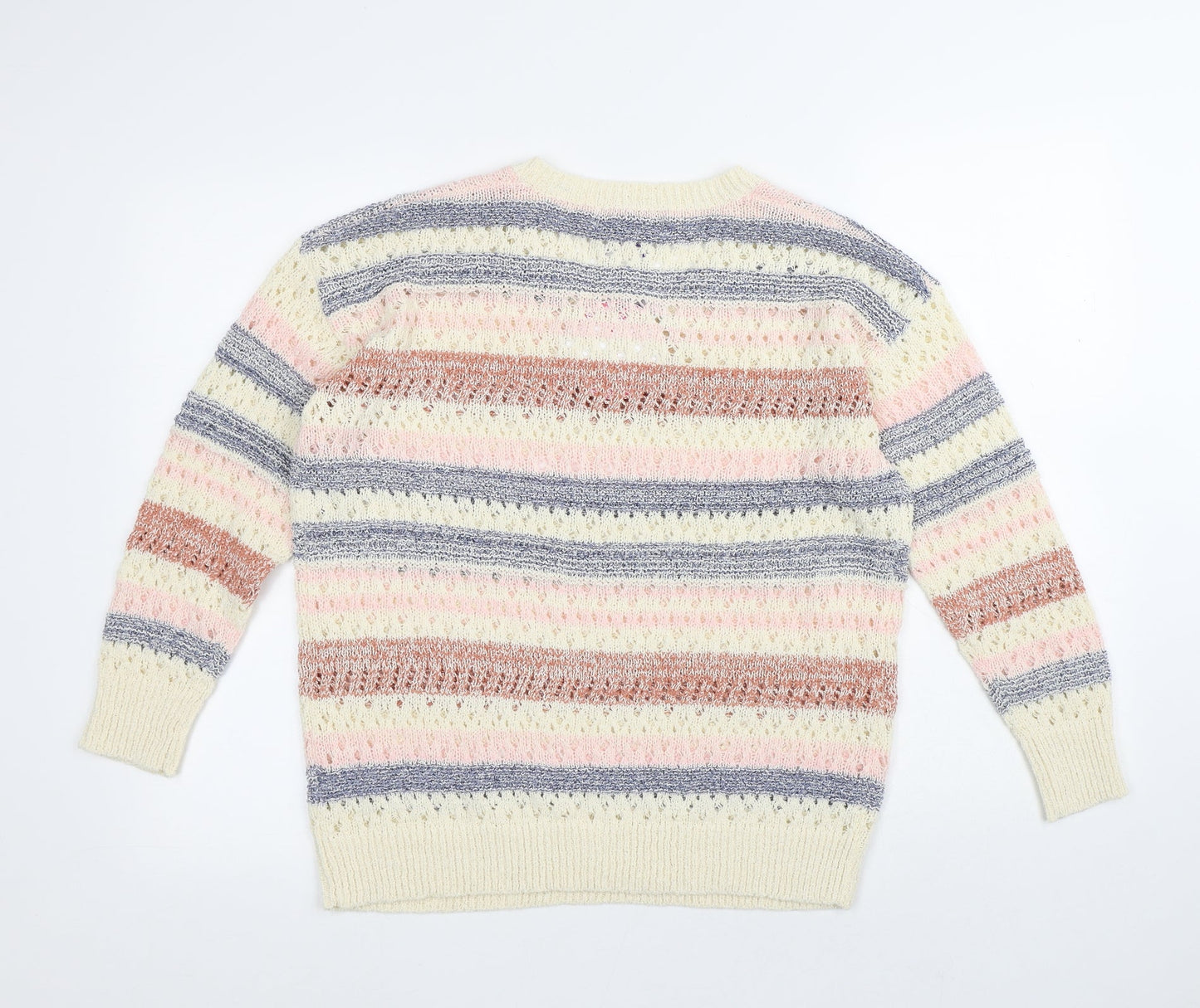 Mud Flowers Womens Multicoloured Round Neck Striped Acrylic Pullover Jumper Size S