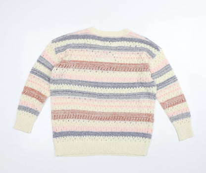 Mud Flowers Womens Multicoloured Round Neck Striped Acrylic Pullover Jumper Size S