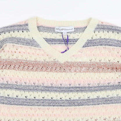 Mud Flowers Womens Multicoloured Round Neck Striped Acrylic Pullover Jumper Size S