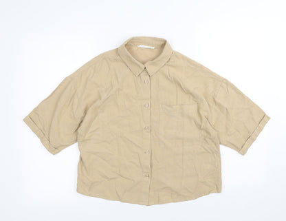 Primark Womens Beige Viscose Basic Button-Up Size XS Collared