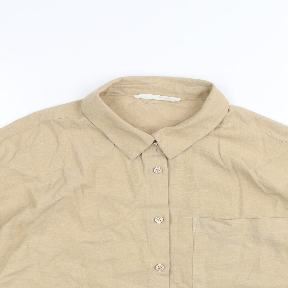 Primark Womens Beige Viscose Basic Button-Up Size XS Collared