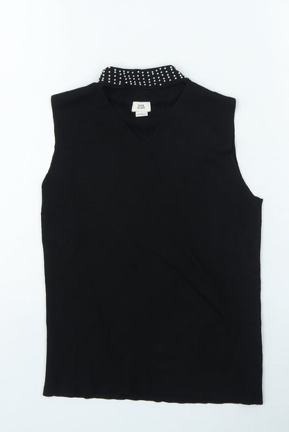 River Island Girls Black Vinyl Basic Tank Size 11-12 Years V-Neck Pullover