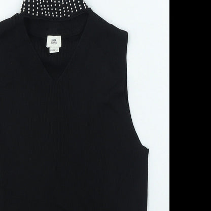 River Island Girls Black Vinyl Basic Tank Size 11-12 Years V-Neck Pullover