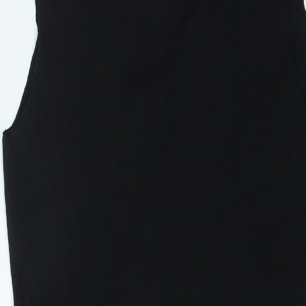 River Island Girls Black Vinyl Basic Tank Size 11-12 Years V-Neck Pullover