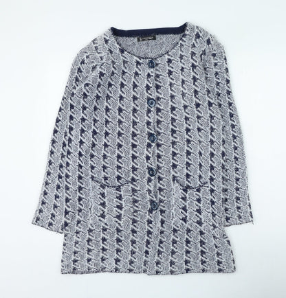 foglie rosse Womens Grey Round Neck Geometric Acrylic Cardigan Jumper Size M