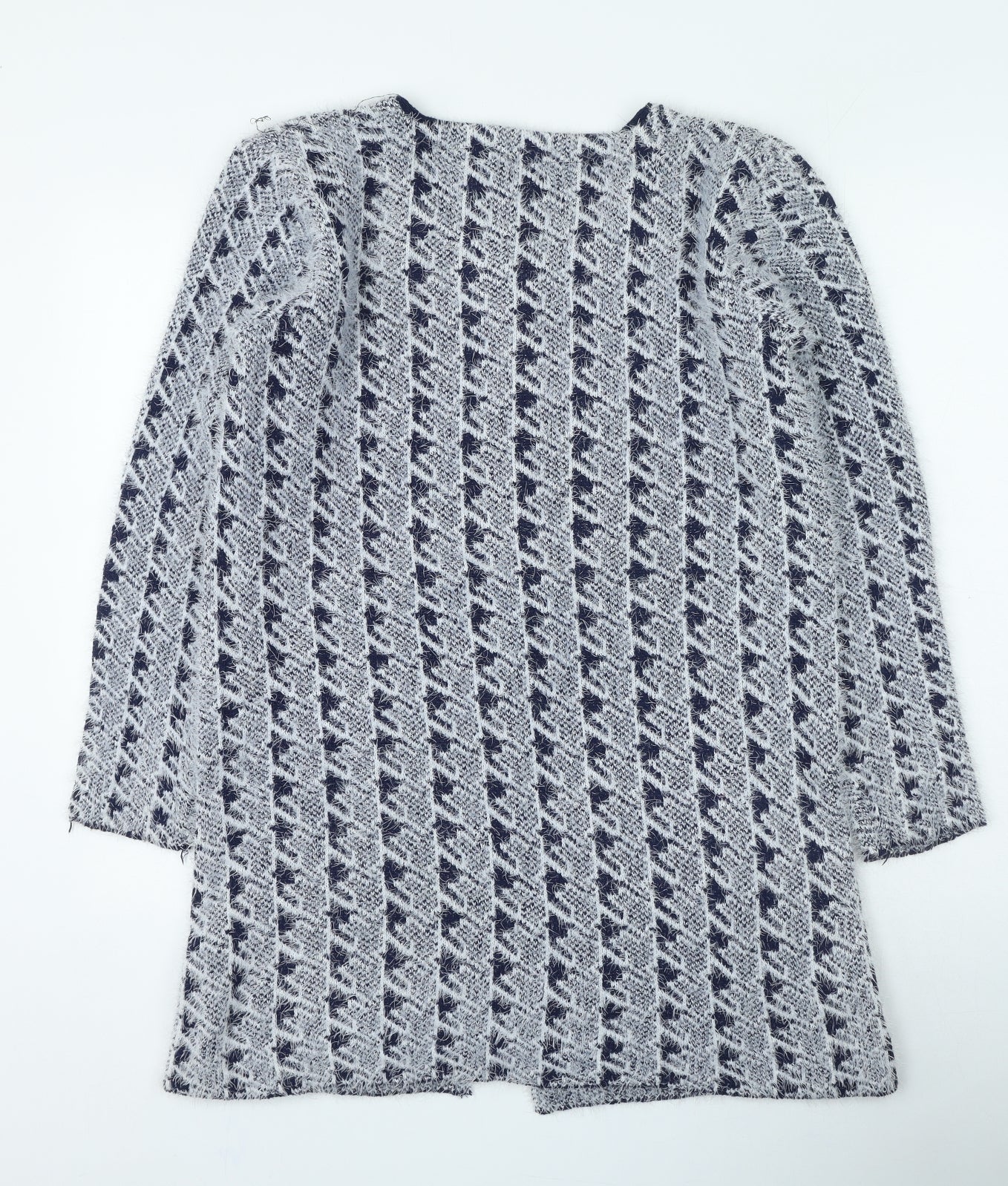 foglie rosse Womens Grey Round Neck Geometric Acrylic Cardigan Jumper Size M