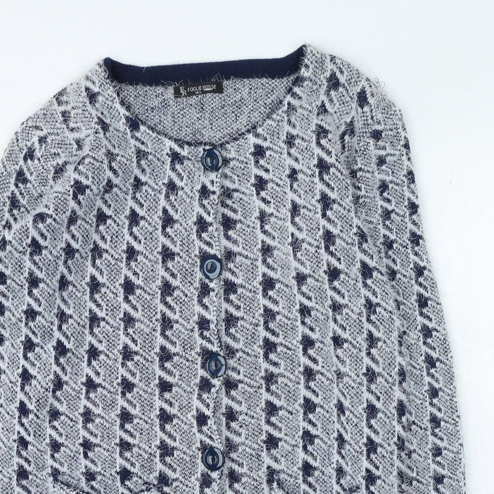 foglie rosse Womens Grey Round Neck Geometric Acrylic Cardigan Jumper Size M