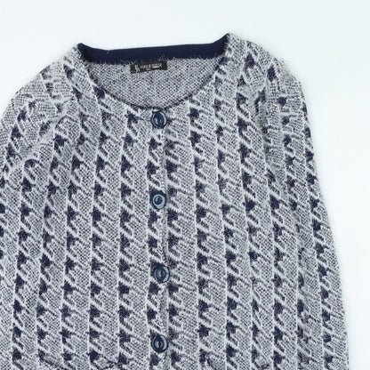 foglie rosse Womens Grey Round Neck Geometric Acrylic Cardigan Jumper Size M