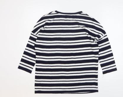 TU Womens Blue Round Neck Striped Viscose Pullover Jumper Size 12