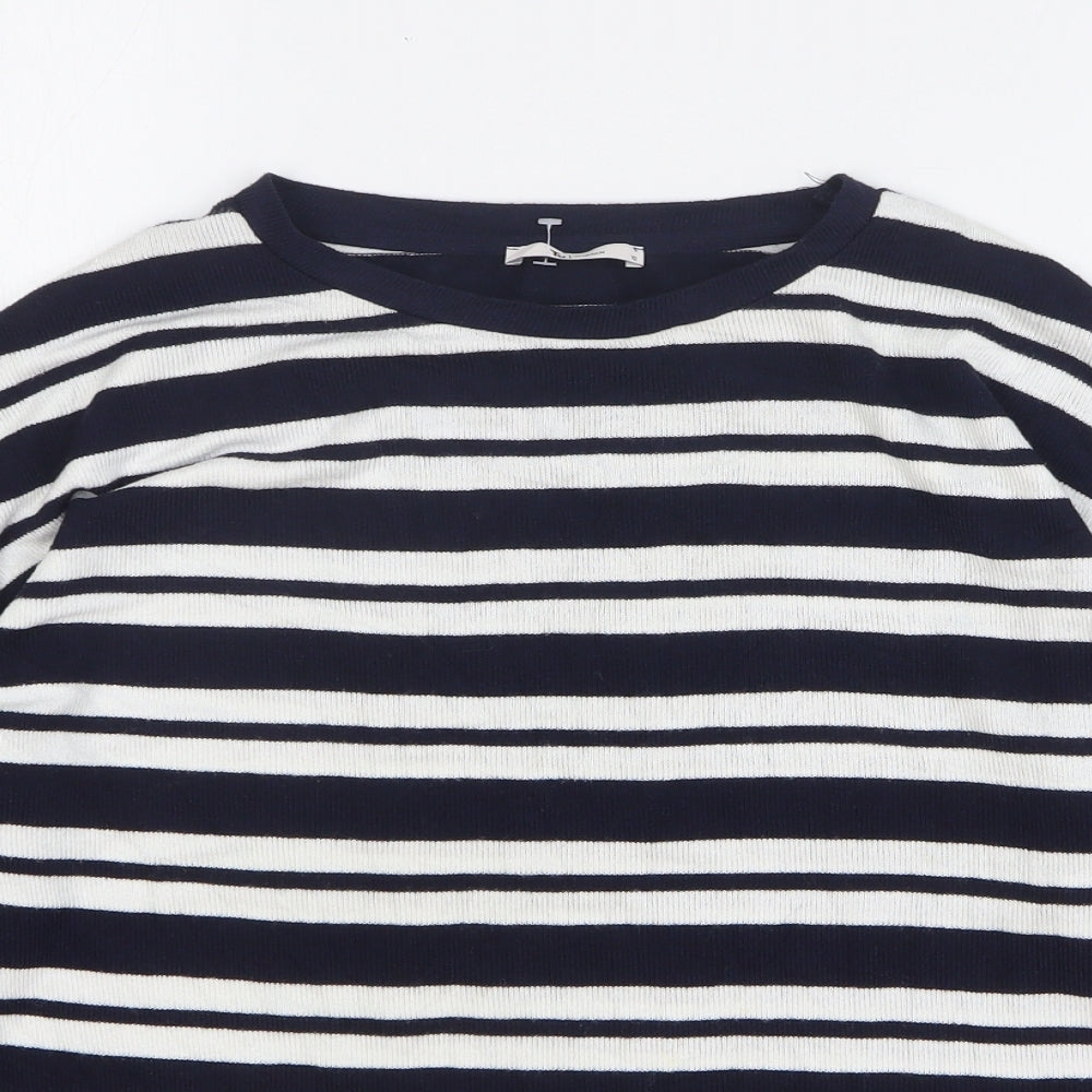 TU Womens Blue Round Neck Striped Viscose Pullover Jumper Size 12