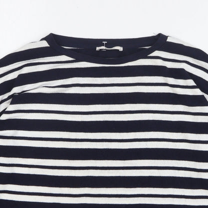TU Womens Blue Round Neck Striped Viscose Pullover Jumper Size 12
