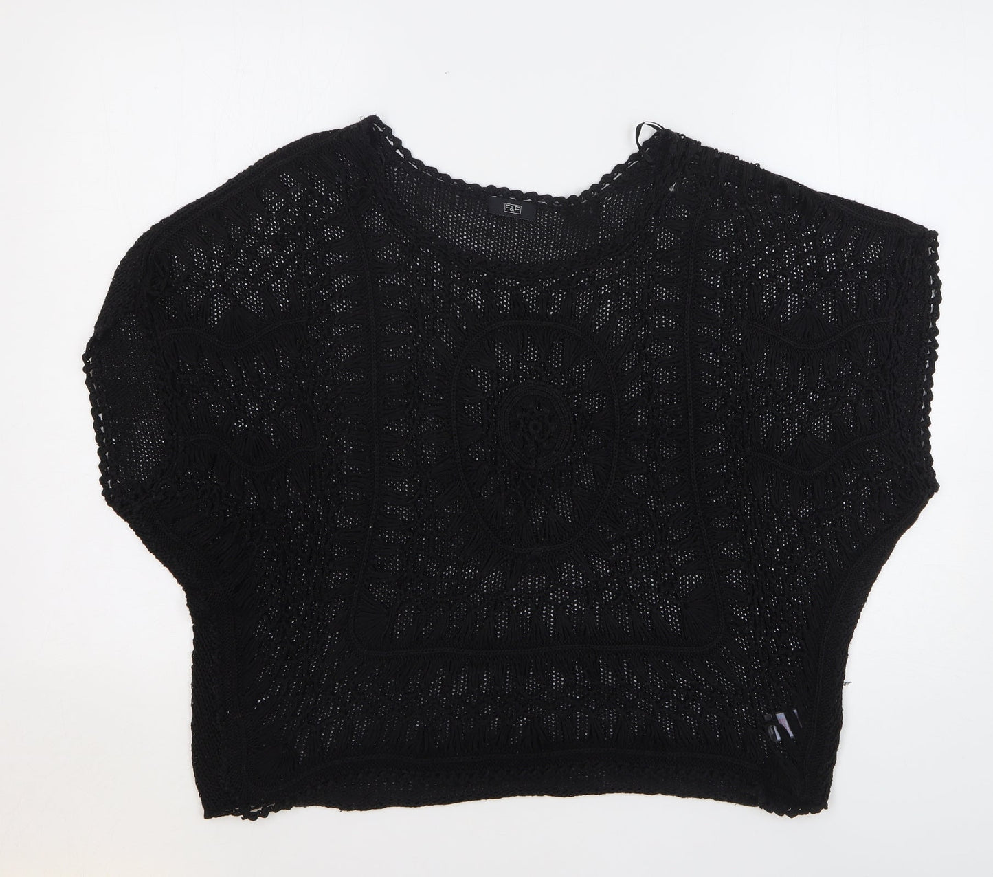 F&F Womens Black Round Neck Acrylic Pullover Jumper Size 14