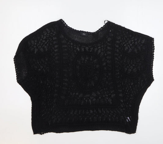 F&F Womens Black Round Neck Acrylic Pullover Jumper Size 14