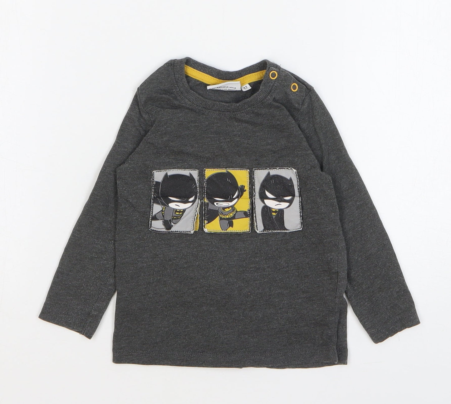 Batman Boys Grey Cotton Basic T-Shirt Size 24 Months Round Neck Snap