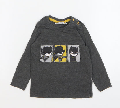 Batman Boys Grey Cotton Basic T-Shirt Size 24 Months Round Neck Snap