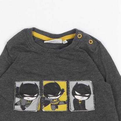 Batman Boys Grey Cotton Basic T-Shirt Size 24 Months Round Neck Snap