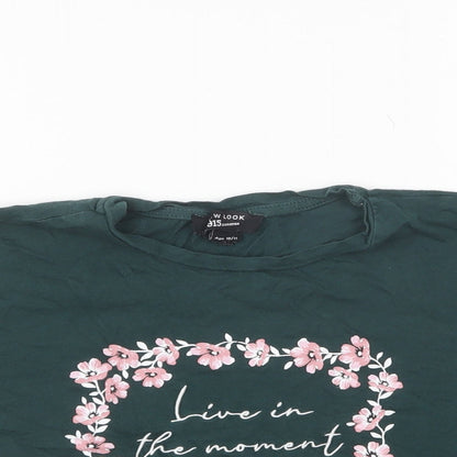 New Look Girls Green Cotton Cropped T-Shirt Size 10-11 Years Round Neck Pullover - Live In The Moment