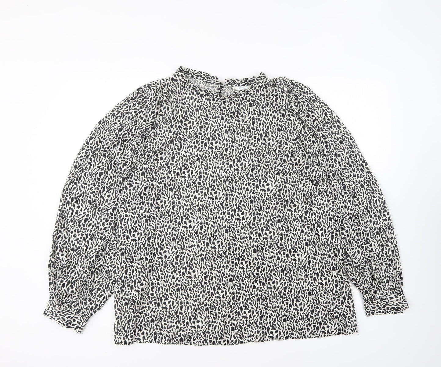 Primark Womens Black Geometric Viscose Basic Blouse Size 18 High Neck