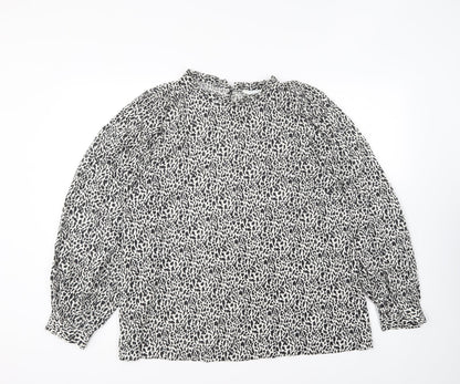 Primark Womens Black Geometric Viscose Basic Blouse Size 18 High Neck